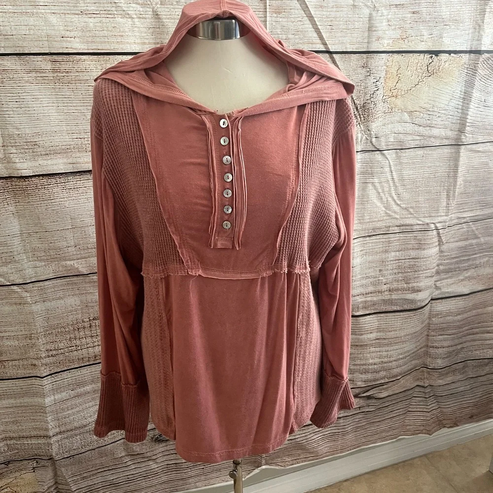 POL Women's Dusty Rose Button-Up Hoodie - Picture 1 of 5